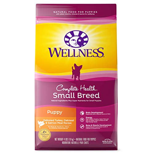 Wellness Natural Pet Food 89116 Complete Health Natural Dry Small Breed Puppy Food, Turkey, Salmon & Oatmeal, 4-Pound Bag, Magenta