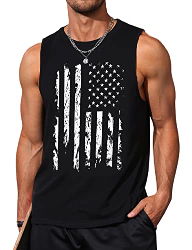 Gosuif Mens Tank Top 4th of July Tank Tops for Men Crewneck Sleeveless American Flag 1776 Tank Top Black Patriotic 4th of July Shirts Mens Muscle Tank Top