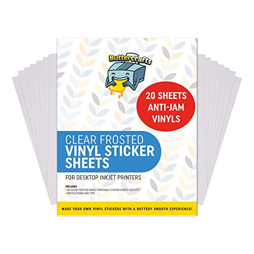 Clear Printable Vinyl for Inkjet Printer (Clear Sticker Paper | Waterproof | 20 Sheets) - Transparent Inkjet Printable Avoid Jams for Printers | Transparent Sticker Paper