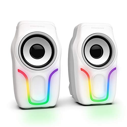 Computer Speakers,2.0 Stereo Volume Control Gaming Speakers with Surround Sound,6 RGB LED Backlit Effect,USB Powered Wired Laptop Speakers with 3.5mm for Desktop Computer/PC/Laptops(White)