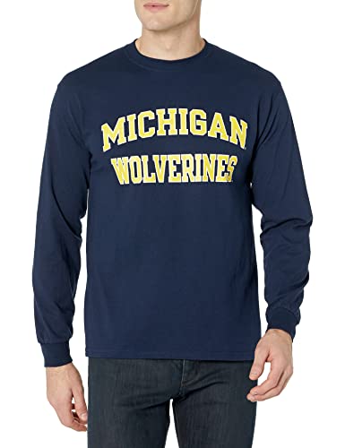 Blue 84 Men's Michigan Wolverines Arching Team Color Long Sleeve T Shirt, Michigan Wolverines Navy, Large