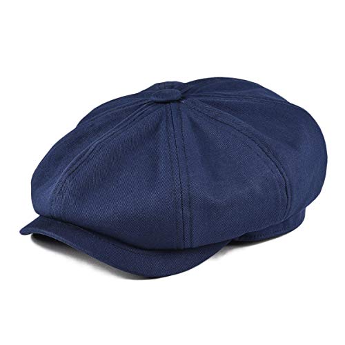 BOTVELA Men's Newsboy Flat Cap 100% Cotton Gatsby Ivy Golf Cabbie Hat (Navy Blue, 7 3/8)