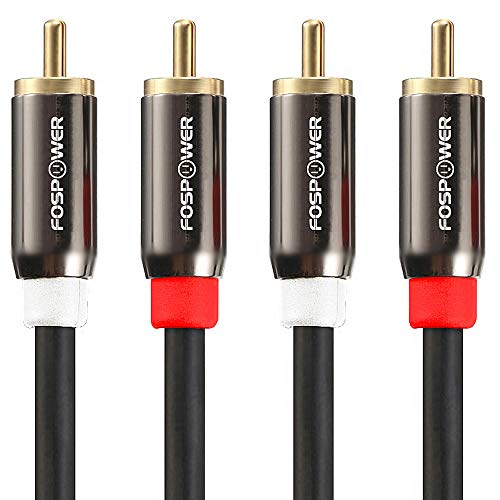 FosPower 2 RCA M/M Stereo Audio Cable [24K Gold Plated | Copper Core] 2RCA Male to 2RCA Male [Left/Right] Premium Sound Quality Plug - 3ft