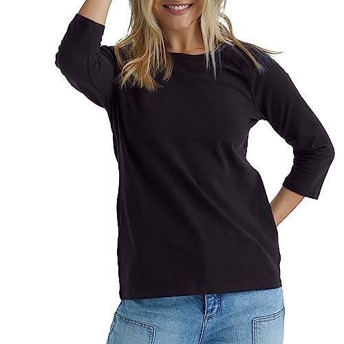 Hanes womens Stretch Cotton Raglan Sleeve Tee Shirt, Black, Large US