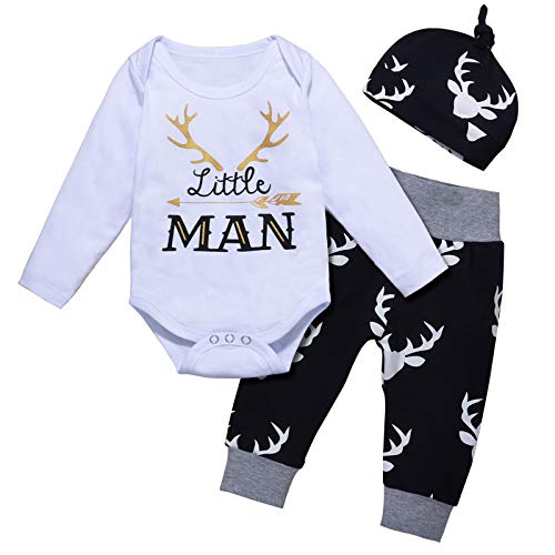 Newborn Baby Boy Clothes Little Man Print Romper+Pants+Hat Newborn Boy Outfits Set(0-3 Months)