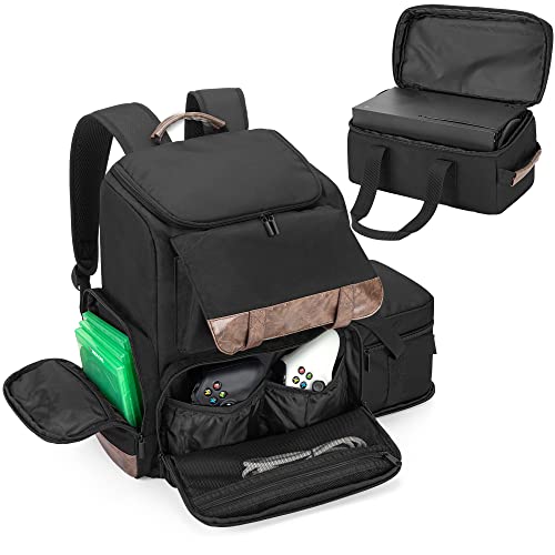 LoDrid Game Backpack Compatible with Xbox Series X with an Extra Console Bag, Gaming Travel Bag with a Middle Divider and Multiple Pockets for 15.6” laptop and Gaming Accessories, Bag Only