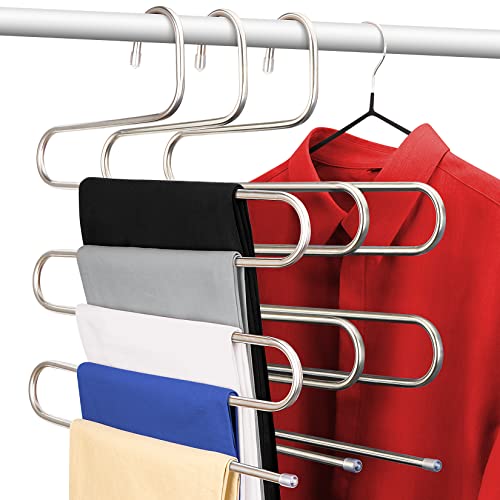 DOIOWN S-Type Stainless Steel Clothes Pants Scarf Hangers Closet Storage Organizer for Pants Jeans Scarf Hanging (14.17 x 14.96ins, Set of 3) (3-Pieces)