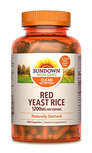 Sundown Red Yeast Rice 1200 mg Capsules (240 Count), Naturally Derived, Gluten Free, Dairy Free, Non-GMOˆ, Free of Gluten, Dairy, Artificial Flavors (Packaging May Vary)