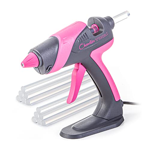 Full Size Hot Glue Gun for Construction, DIY & Crafts, Chandler Tool 60W High Temp Large Glue Gun with Stand-Up base & 12 Glue Sticks, Perfect for Home Repair, Arts & Crafts, Pink