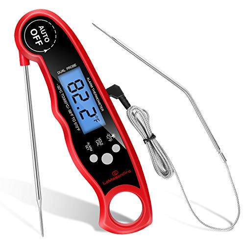 Digital Meat Thermometer for Grill Instant Read,Food Thermometer for Cooking,Candy Thermometer,Grill Thermometer Digital Probe,Dual Probe Oven Safe Kitchen Cooking BBQ Smoker Baking Grilling (Red)