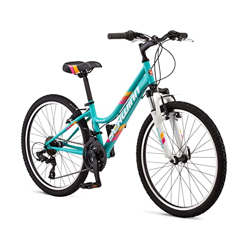 Schwinn High Timber Youth/Adult Mountain Bike for Boys and Girls, 24-Inch Wheels, 21-Speed, Steel Frame, Teal