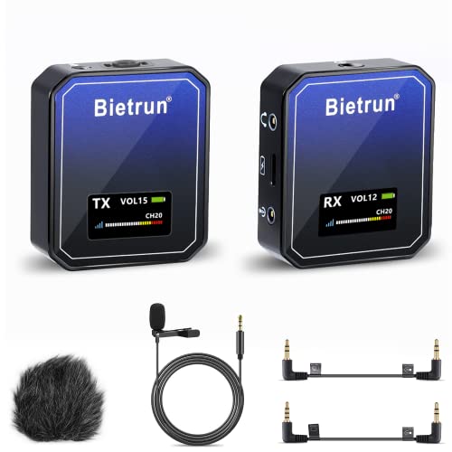 Wireless Lavalier Microphone System, UHF 164 ft Range, Portable Professional Wireless Transmitters/Receivers Lapel Mics, Compatible with iPhone/Android/DSLR Camera, for Youtube, Voice/Video Recording
