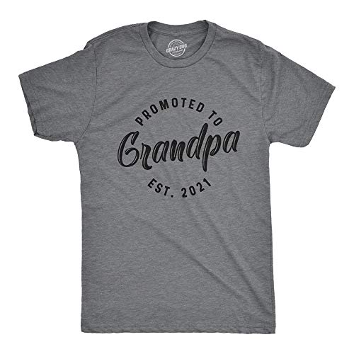 Mens Promoted to Grandpa 2021 Tshirt Funny New Baby Family Graphic Tee Crazy Dog Men's Novelty T-Shirts Perfect Birthday Father's Day for Dad Soft Comfortable Funny T Shirts for Dark Heather Grey XL
