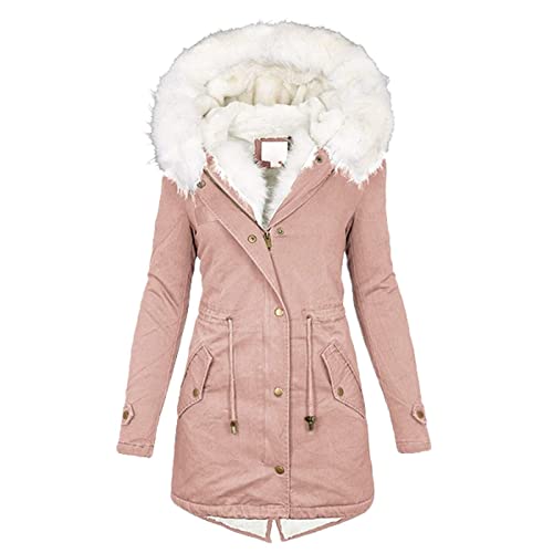 Winter Warm Fuzzy Coats, HONGDAO Women Thick Faux Fleece Lined Parka Coats Plush Hooded Windproof Down Outerwear Jackets