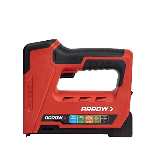 Arrow ET501C Cordless 5-In-1 Professional Staple and Nail Gun, Battery Powered Wire Stapler, Brad and Pin Nailer for Upholstery, Framing, Roofing, Crafts, Fencing, Cable, Black/Red