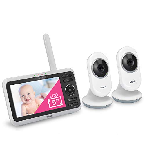 [Newly Upgraded] VTech VM350-2 Video Monitor with Battery supports 12-hr Video-mode, 21-hr Audio-mode, 5' Screen, 2 Cameras, 1000ft Long Range, Bright Night Vision, 2-WayTalk, Auto-onScreen, Lullabies