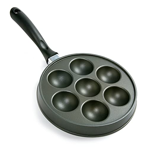 Norpro Nonstick Stuffed Pancake Pan, Munk / Aebleskiver / Ebelskiver 9in/23cm in diameter and 2.75in/7cm deep, Black