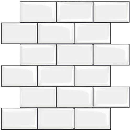 STICKGOO 10-Sheet White Subway Tiles Peel and Stick Backsplash, Stick on Tiles Kitchen Backsplash (Thicker Design)