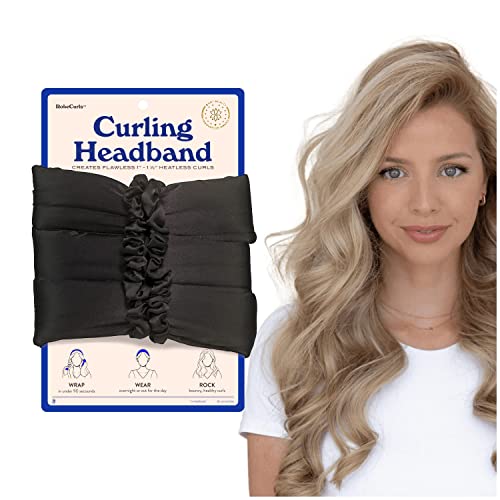 RobeCurls Satin Heatless Hair Curler Set — The Original Curling Headband — Heatless Curling Rod Headband Hair Accessories For Women — Includes 2 Scrunchies (Black)