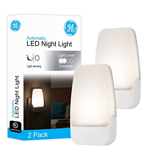 GE LED Night Light, Plug-in, Dusk to Dawn Sensor, Warm White, UL-Certified, Energy Efficient, Ideal Nightlight for Bedroom, Bathroom, Nursery, Hallway, Kitchen, 30966, Pack of 2