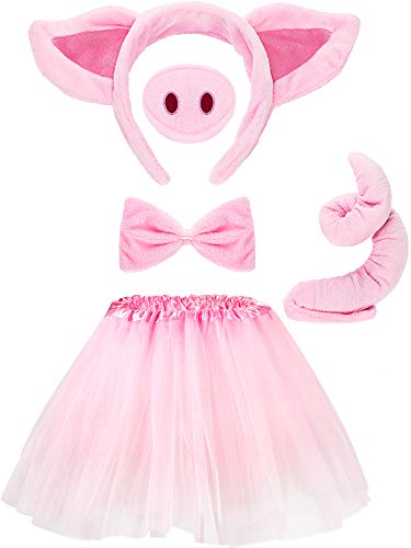 WILLBOND Pig Costume Set Tutu Skirt Costume Set Animal Fancy Costume Kit Accessories Pig Ears Nose Tail Bow Tie Tutu Skirt for Kids (M)