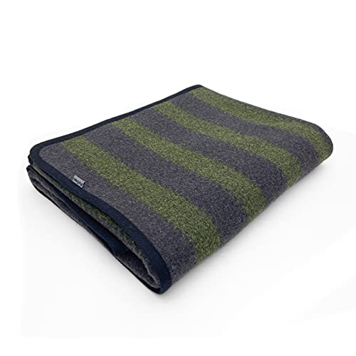 PuTian Merino Wool Camp Blanket - Warm, Thick, Washable, Large Throw - Great for Outdoor Camping(49' X 79', Green Stripe)