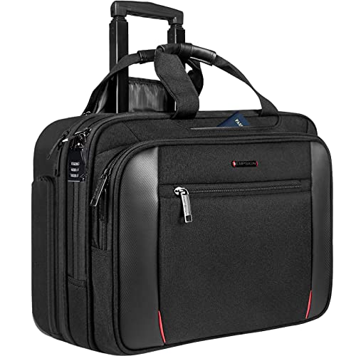 EMPSIGN Rolling Laptop Bag, 17.3 inch Computer Bag for Men & Women, Water Repellent Travel Bag with RFID Blocking Pocket, Overnight Bags with Wheels, Briefcase for Business/Commute/Travel/School-Black