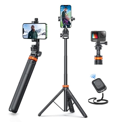 EUCOS Newest 62' Phone Tripod, Tripod for iPhone & Selfie Stick Tripod with Remote, Upgraded iPhone Tripod Stand & Travel Tripod, Solidest Cell Phone Tripod Compatible with iPhone 15/14/13/Android