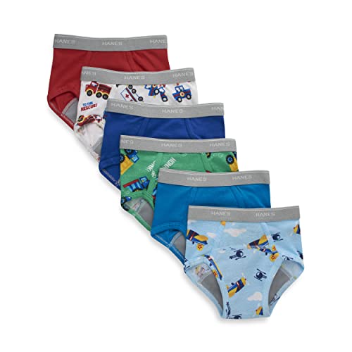 Hanes Boys' Potty Trainer Underwear, Boxer Available, 6-Pack, Briefs-Blue/Print Assorted-6 Pack, 2-3T