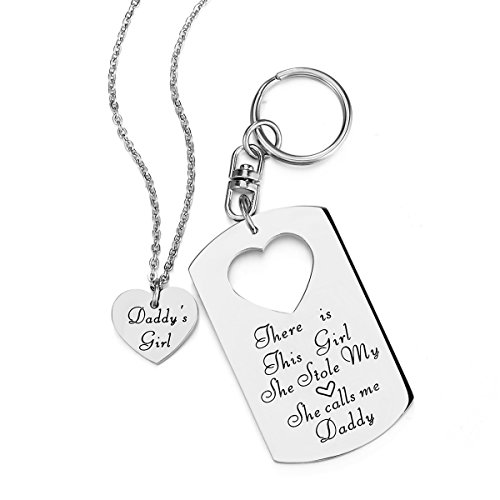 eloi Father Daughter Gifts, Daddys Girl Necklace, Gift for Daughter,There's This Girl Who Stole My Heart She Calls Me Daddy Keychain Christmas Father's Day Jewelry Set