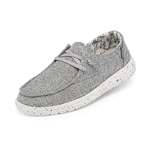 Hey Dude Women's Wendy L Linen Iron Size 8 | Women’s Shoes | Women’s Lace Up Loafers | Comfortable & Light-Weight