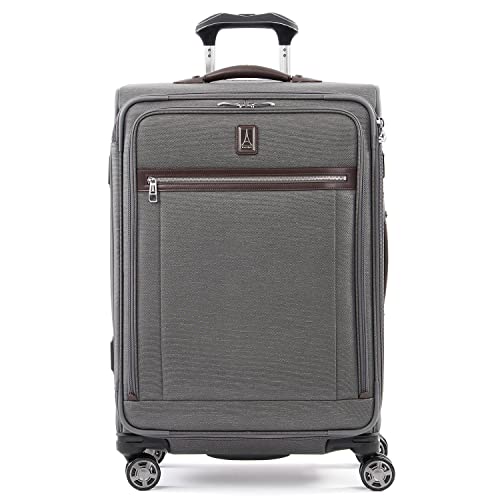 Travelpro Platinum Elite Softside Expandable Luggage, 8 Wheel Spinner Suitcase, TSA Lock, Men and Women, Vintage Grey, Checked-Medium 25-Inch