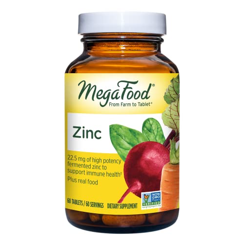 MegaFood Zinc - Immune Health Support with Zinc and Nourishing Food Blend - Non-GMO Project Verified, Gluten-Free, Vegan, Kosher - Made without Dairy or Soy - 60 Tabs