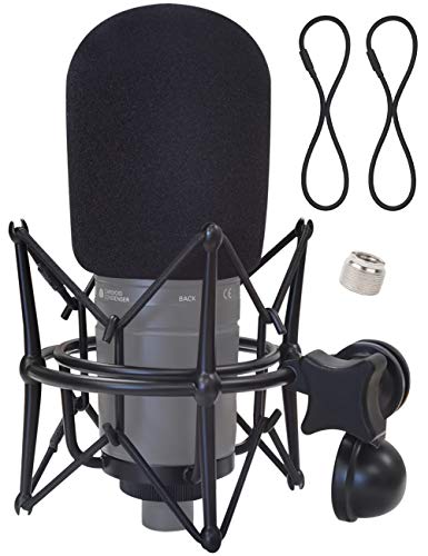 Boseen Microphone Shock Mount with Foam Windscreen Compatible with AT2020 AT2020USB+ AT2020USBi, Spider Shockmount Holder with Mic Cover Pop Filter and Screw Adapter Eliminates Vibration Noise