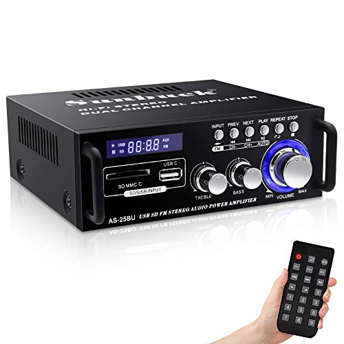 Sunbuck Bluetooth Home Audio Amplifier,180W 2 Channel Stereo Receiver, w/USB, SD, AUX, MIC in, LED for Home Theater Speakers via RCA, Home Stereo System Components(AS-25BU)