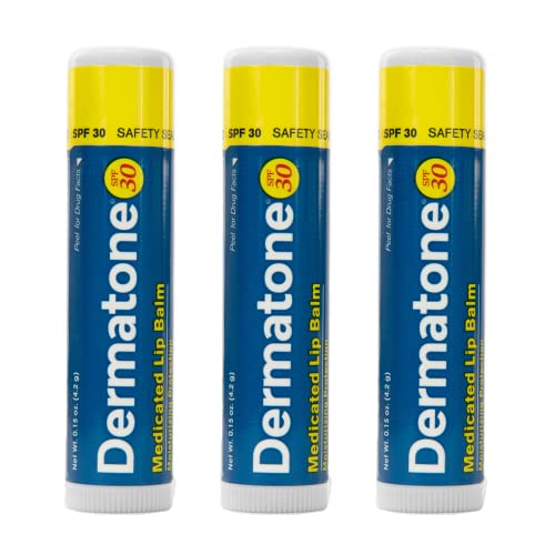 Dermatone Lip Balm SPF 30 | Moisturizing | Medicated | Formulated to Soothe & Replenish Chapped & Cracked Lips (0.15 oz sticks, Pack of 3)