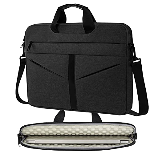 KINGSLONG 15 15.6 Inch Laptop Carrying Sleeve Bag,Ultra-Slim Laptop Case with Handle,Water Resistant Computer Shoulder Bag with Strap For HP Dell Lenovo MacBook Pro Acer Asus,Black