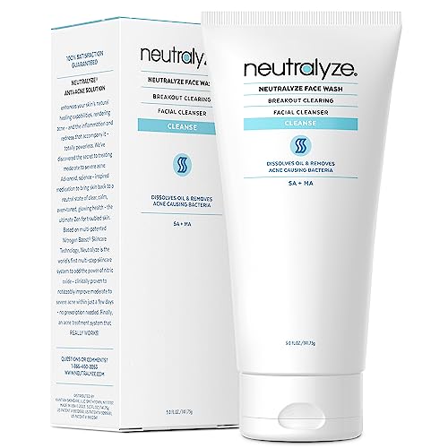 Neutralyze Maximum Strength 2% Mandelic Acid & Salicylic Acid Cleanser - Rejuvenating Acne Face Wash, Medical Grade 2% Mandelic Acid & Salicylic Acid Face Wash (90+ Day)