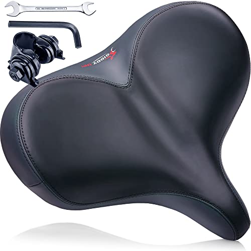 Giddy Up! Bike Seat - Compatible with Peloton Exercise and Road Bicycle - Oversized Comfortable Bike Saddle - Extra Wide Replacement Universal Fit Indoor Outdoor Padded Memory Foam Waterproof Cover