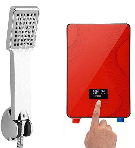 Tankless Water Heater, 220V 6500W Portable Digital Tankless Instant Electric Hot Water Heater Shower System for Home Bathroom Shower (USA Stock) (Red)