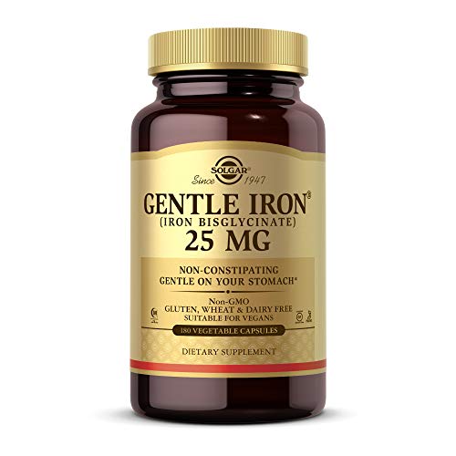 Solgar Gentle Iron, 180 Vegetable Capsules - Ideal for Sensitive Stomachs - Non-Constipating  - Red Blood Cell Supplement - Non GMO, Vegan, Gluten Free, Dairy Free, Kosher - 180 Servings