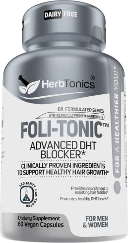 Foli-Tonic DHT Blocker & Hair Loss Supplement | Hair Thinning Treatment & Promotes Healthy Thicker Hair Growth (60 Count (Pack of 1))