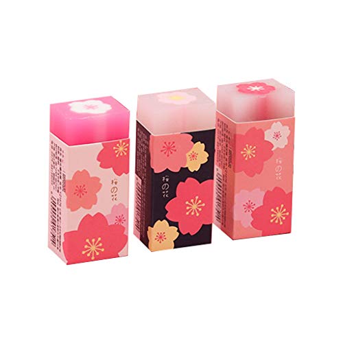 Lanema 3 Pcs Colored Lovely Cherry Blossoms Pencil Eraser Flexible Rubber Sakura Petal Erasers for School Kids Girls