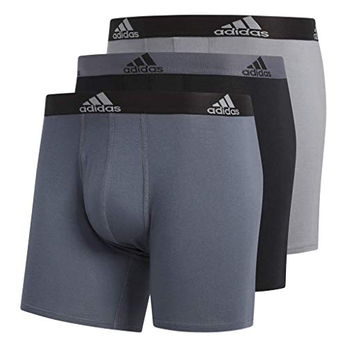 adidas Men's Stretch Cotton 3-Pack Boxer Brief, Onix/Black Black/Onix Grey/Black, Medium