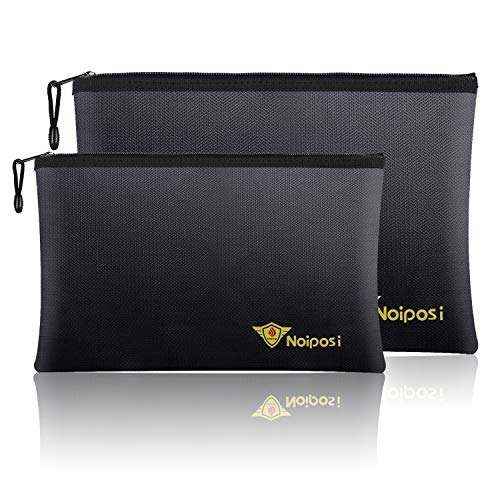Noiposi Fireproof Document Bags,13.4”x9.4” Waterproof and Fireproof Bag for Documents and 10.6”x6.7” Fireproof Money Bag with Zipper,Silicone Fire Safe Storage Pouch for Documents,Money and Cash