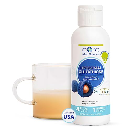 Core Med Science Liposomal Glutathione Liquid Supplement (500mg, 4 Fl Oz) - Pure Reduced Setria with Phospholipid Complex - Antioxidant Supplement for Energy, Brain Health, Skin & Liver Health