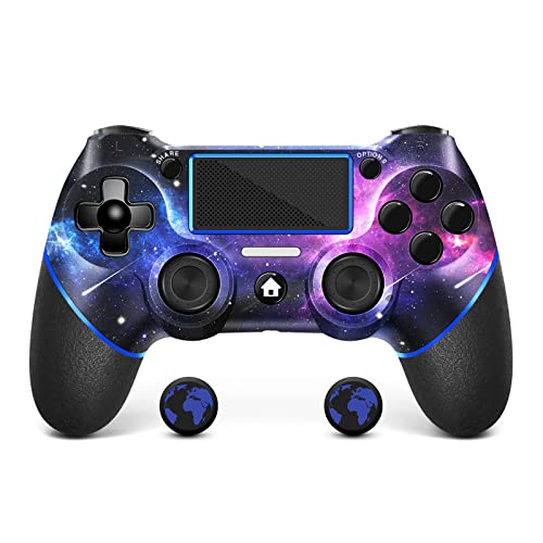 Replacement for PS4 Controller with 2 Thumb Grips, SAMINRA Design Starry Sky Custom V2 Wireless Game Controllers, Compatible with PS4, Slim, Pro and Windows PC