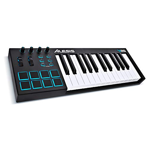 Alesis V25 - 25-Key USB MIDI Keyboard Controller with Backlit Pads, 4 Assignable Knobs and Buttons, Professional Software Suite Included