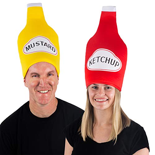 Tigerdoe Couples Costumes - Ketchup & Mustard Hats - Funny Food Hats - 2 Pack Food Costumes