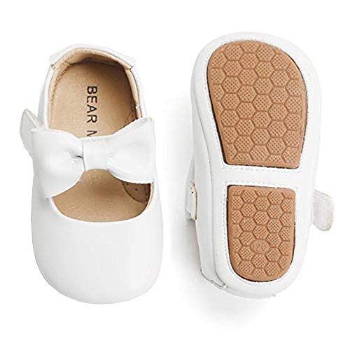 Felix & Flora Infant Toddler Baby Moccasins Soft Sole Bowknot Baby Walking Shoes Mary Jane Dress Shoes (18-24 Months Infant,White)